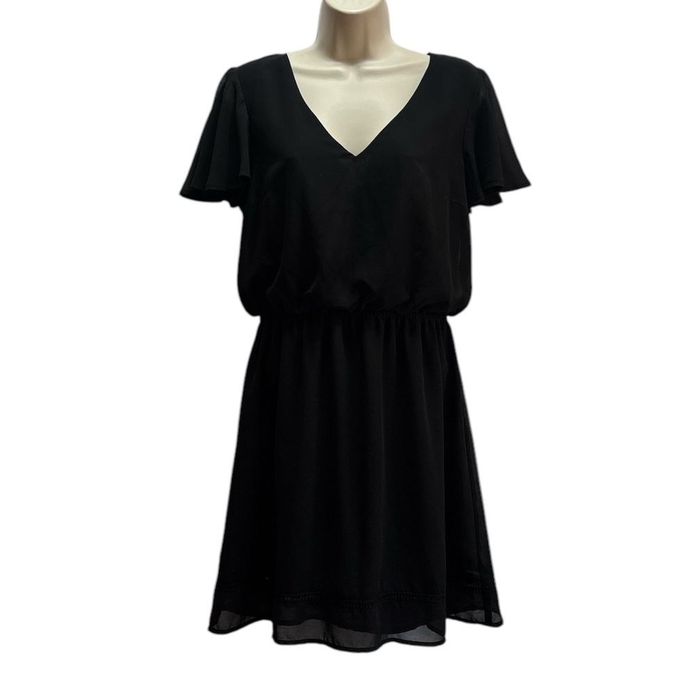 Divided Women's Black V-Neck Short Butterfly Sleeves Chiffon Dress Size 10